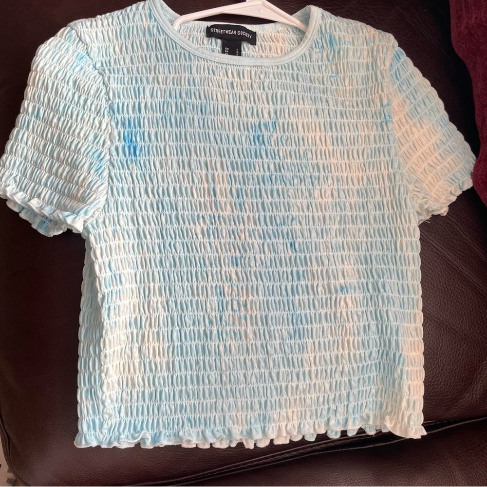 Streetwear Society Blue Smocked  Crop Top in size L